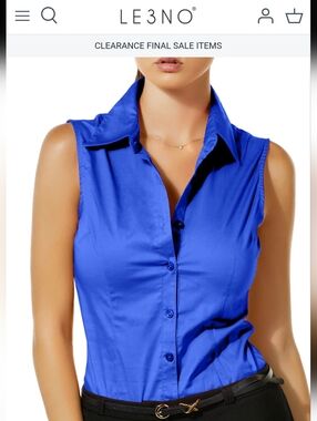 LE3NO Royal Blue Sleeveless Button-Down Shirt